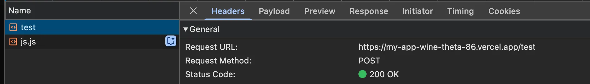 Network tab on the specific route